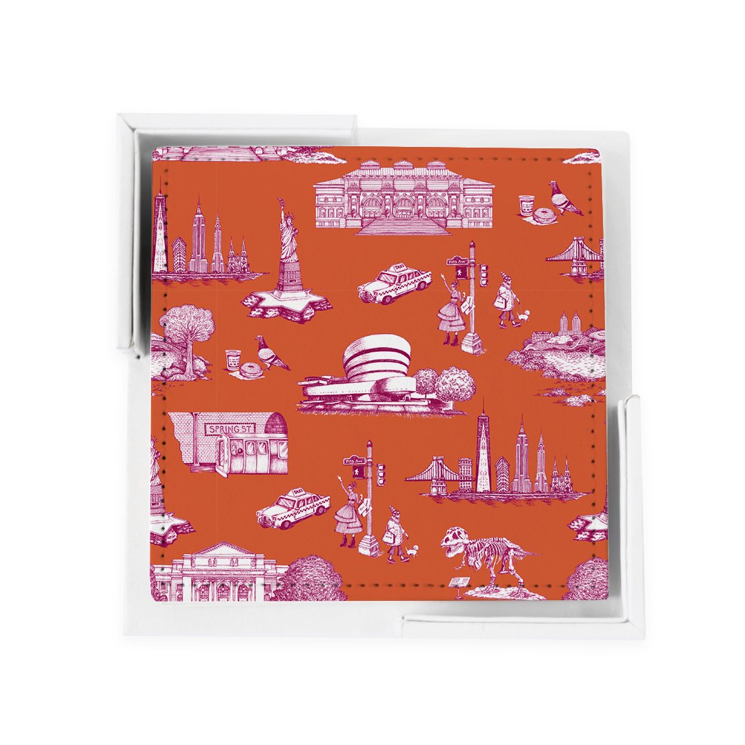 Coaster Set Orange Magenta New York Toile Coaster Set dombezalergii