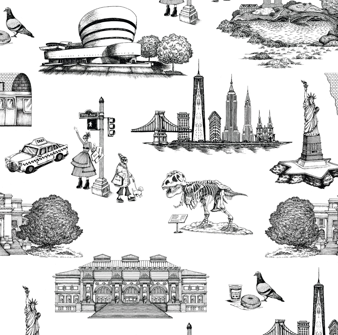 Wallpaper Black / Double Roll New York Toile Wallpaper dombezalergii