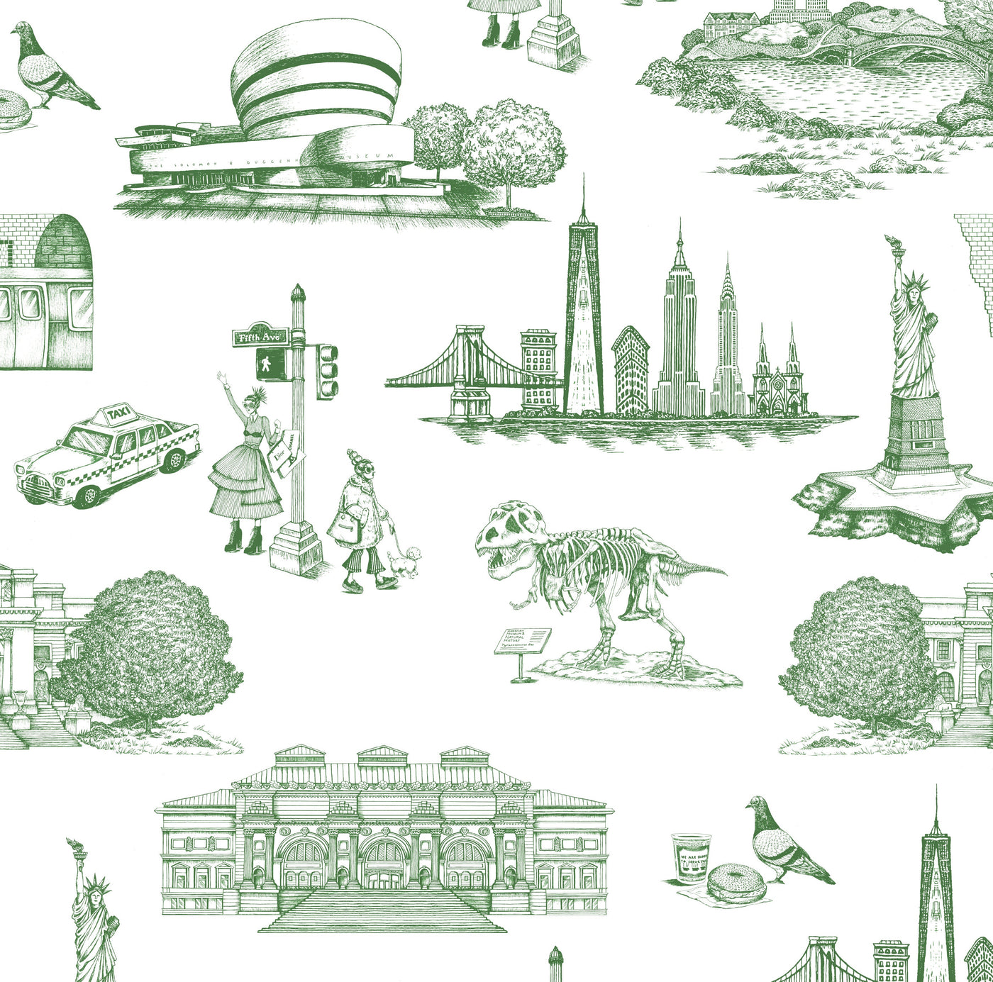 Wallpaper Green / Double Roll New York Toile Wallpaper dombezalergii