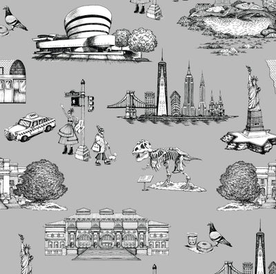 Wallpaper Grey / Double Roll New York Toile Wallpaper dombezalergii