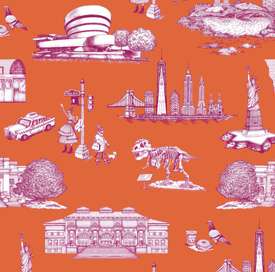 Wallpaper Orange Magenta / Double Roll New York Toile Wallpaper dombezalergii