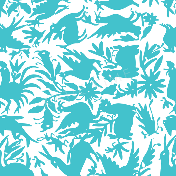 Wallpaper Single Roll / Turquoise Otomi Wallpaper dombezalergii