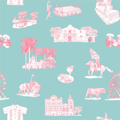 Wallpaper Double Roll / Teal Pink San Antonio Toile Wallpaper dombezalergii