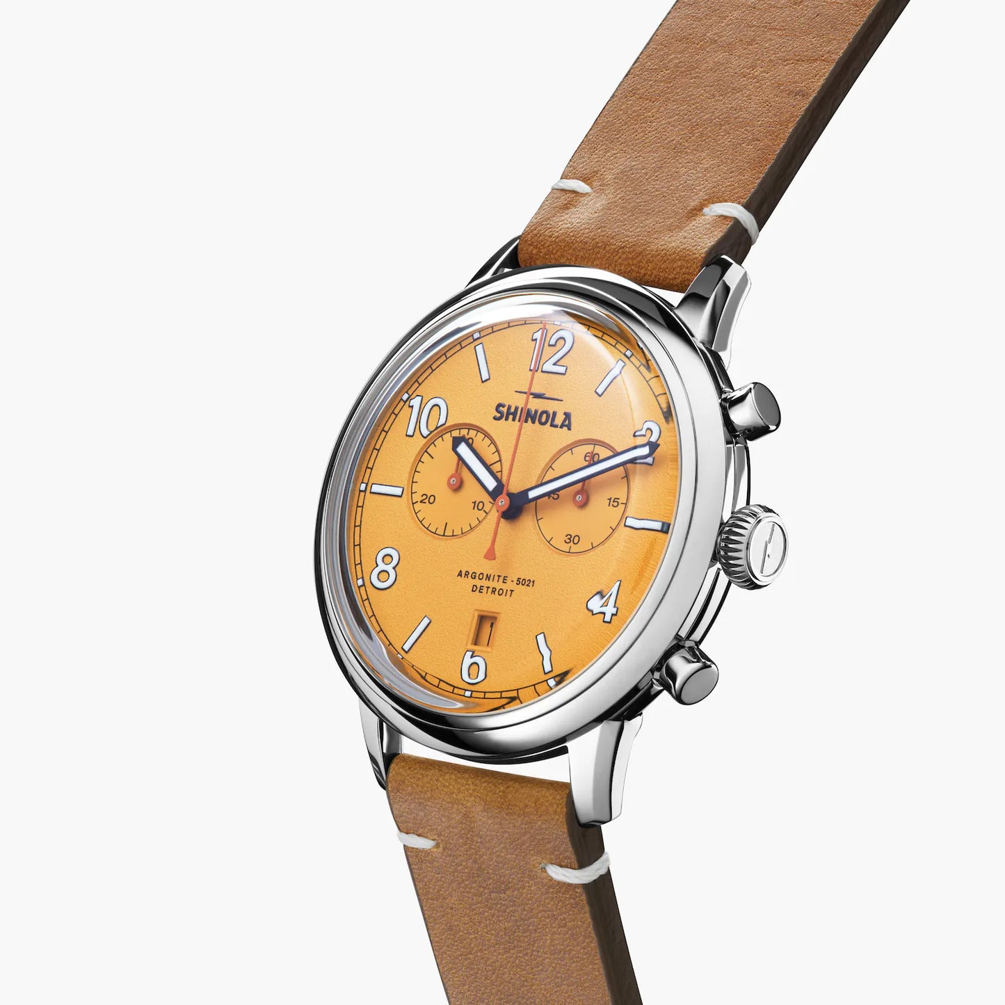 Shinola Traveler 42MM Golden Dial and Leather Strap Watch