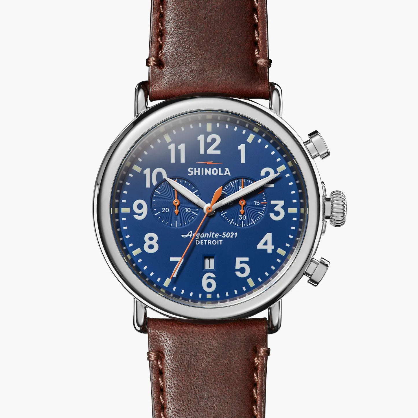 Shinola Runwell Chrono 47MM Blue Dial and Brown Leather Strap Watch