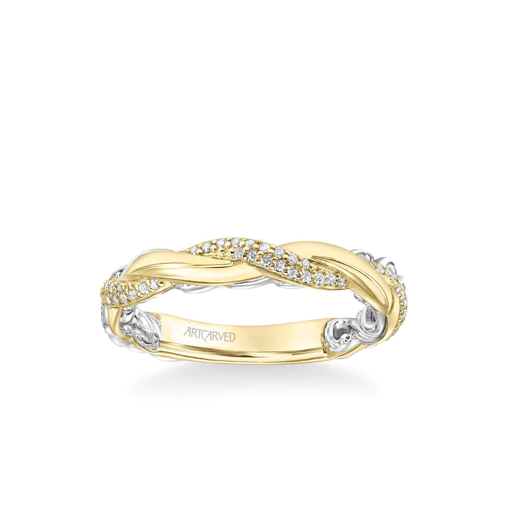 Art Carved Starla Contemporary Half Diamond Half Polished Twist Wedding Band