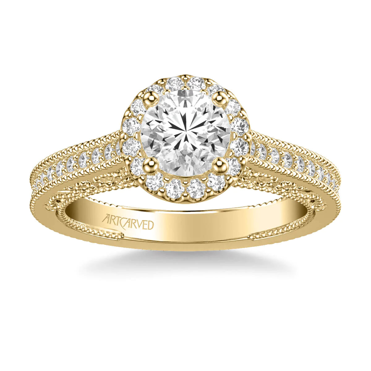 Art Carved Indra Vintage Round Halo Engagement Ring Setting