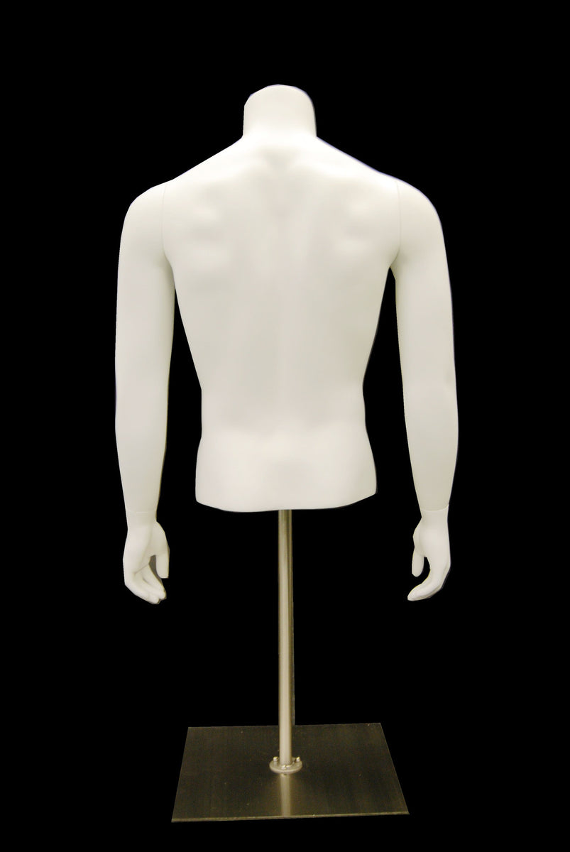 Headless Male 1/2 Torso on Stand Matte White Mannequin Madness