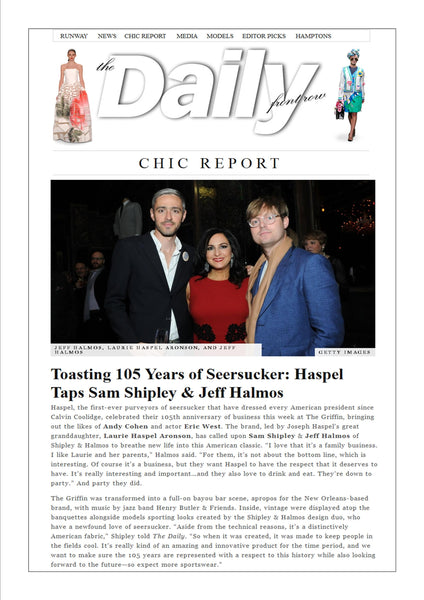 fashionweekdaily.com features Haspel toasting 105 years of seersucker