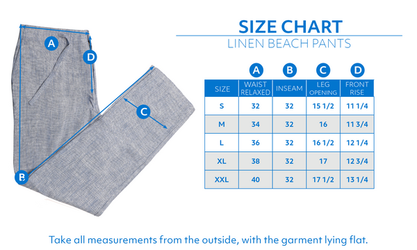 Linen Beach Pant Size Chart - Haspel