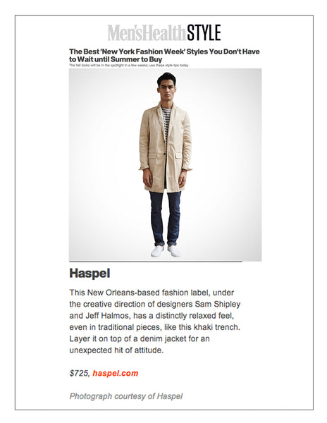 menshealth.com features Haspel in Best NY Fashion week styles