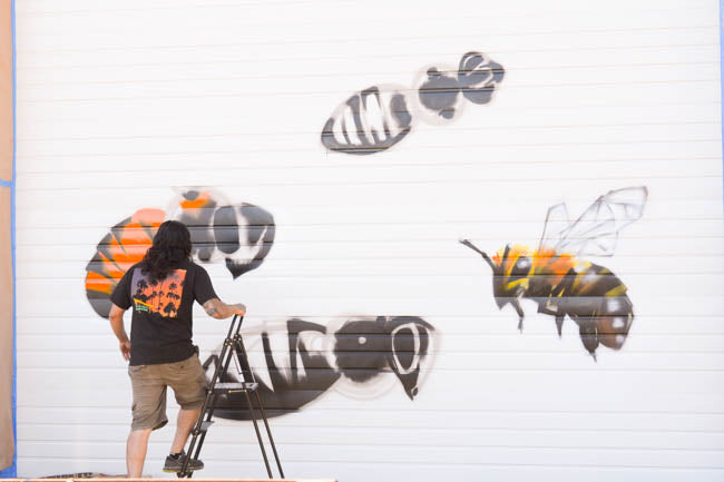 Honeybee Mural at Old Blue Raw Honey by artist Manny Arechiga