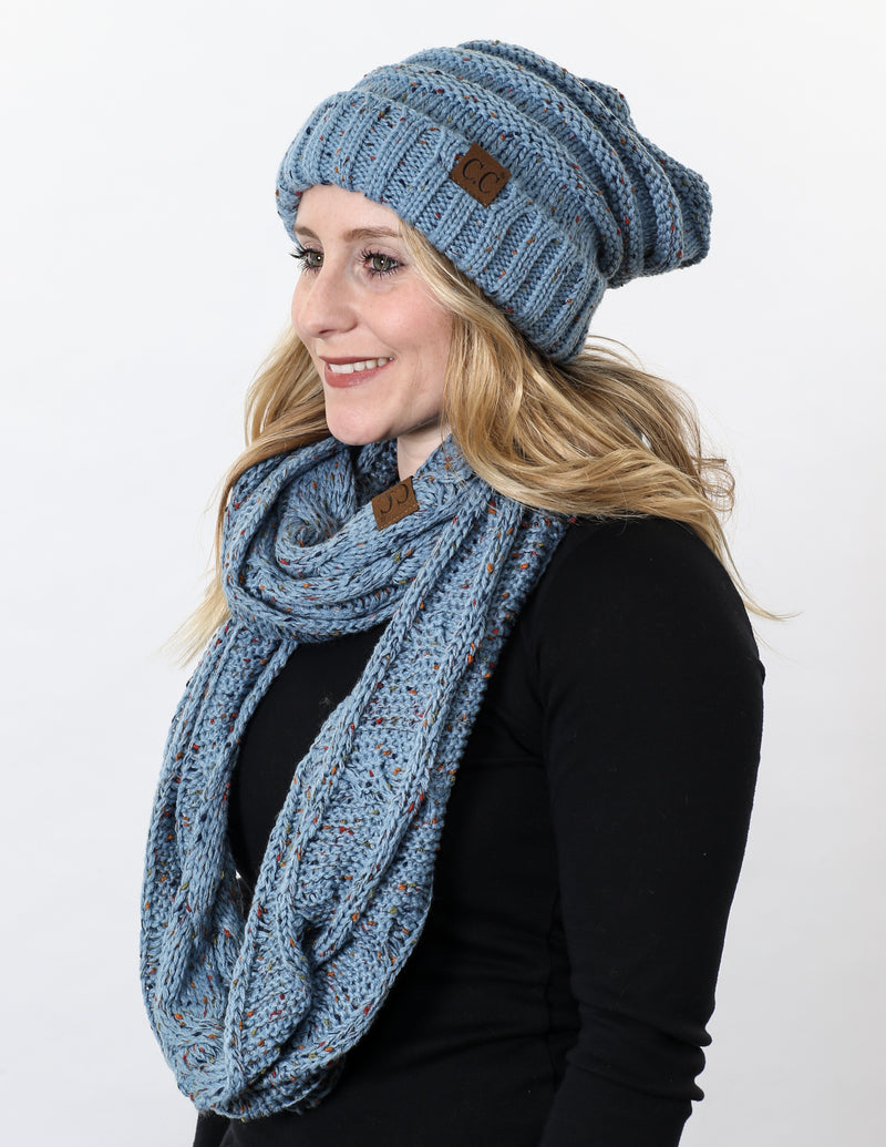 Funky Junque Oversized Slouchy Beanie Bundled with Matching Infinity Scarf 