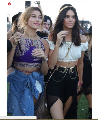 Kendall Jenner wearing the fern headpiece by Alexandra Koumba in Coachella music festival