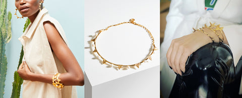 New collection ss19 jewelry banner with 3 ways to wear the gold lace bangles  by Alexandra Koumba