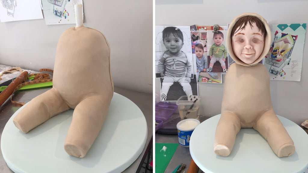 Attaching the head to a sculpted cake body with Elisa Strauss