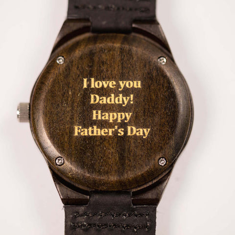"I love you Daddy! Happy Father's Day" Engraving on a Tree Hut Wood Watch
