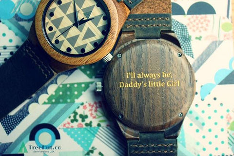 Tree Hut wood watches can be engraved with a personalized message of your choice. Great birthday, anniversary, wedding, Father’s Day, or just because gifts! Engrave your memories on a Treehut watch.