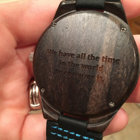 Engraved & Personalized Wood Watch with Black Leather Band