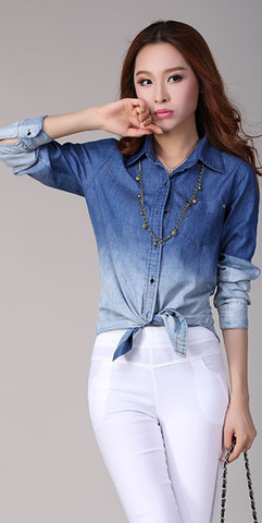 gradient denim button up, denim on denim