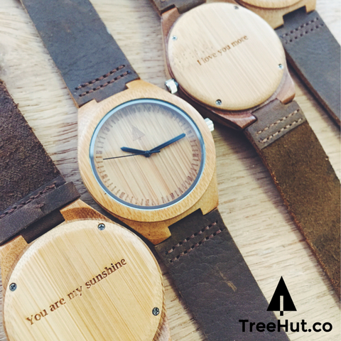 The bamboo wooden watch is equipped with high quality Japan quartz movement. Diameter of the dial 1.7 inches. Strap is made of genuine leather.  • Watch made from Real Wood • Japanese Quartz movement  • Strap made from genuine leather • High Quality Soft Genuine Leather for your everyday wear • Minimalist Design • Durable & Long Lasting • Next business day shipping if no engraving services needed. 