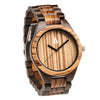 The all zebrawood wooden watch is equipped with high quality Japan quartz movement and stainless steel tri-fold clasp with push buttons. Diameter of the dial 1.7 inches. Strap and case are made of 100% natural zebra wood.