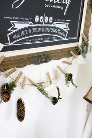 pine cone, greenery DIY garland handmade by hattitude jewels studio