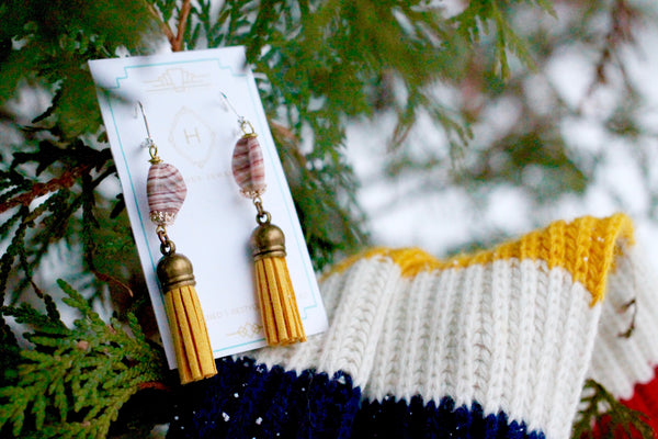 yellow tassel earrings one of a kind handmade in toronto by hattitude jewels