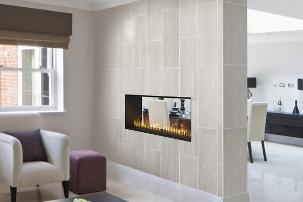 2-sided vent-free fireplace in a dividing wall