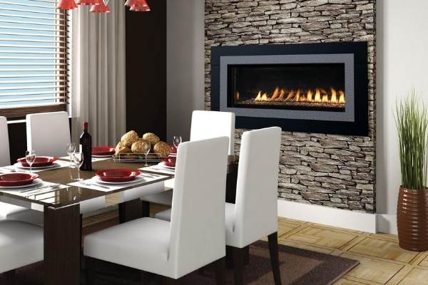 Ventless Gas fireplace in dining area