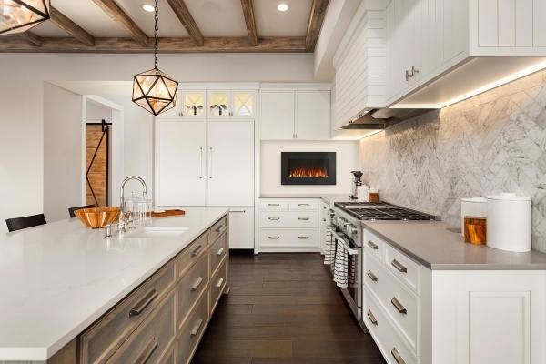 Electric Fireplace In a Kitchen