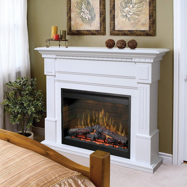 Electric Fireplace with White Mantel in the Bedroom
