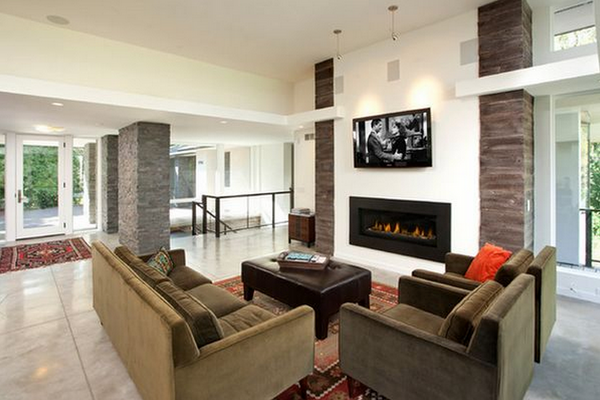 modern fireplace under tv