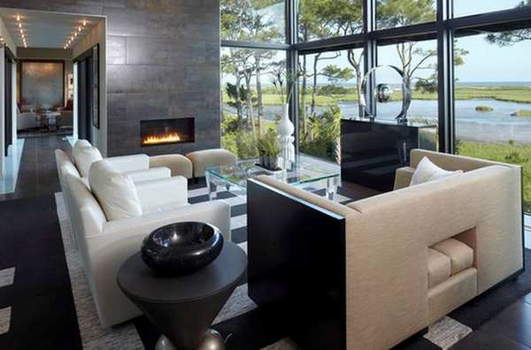 modern fireplace in living room