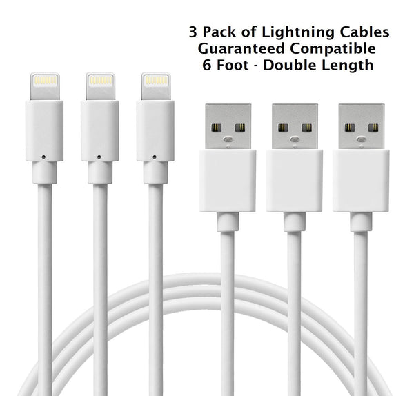 3 Pack Six Foot (2M) Lightning to USB Charging Cable for Select iPhone, – Jaspertronics.com
