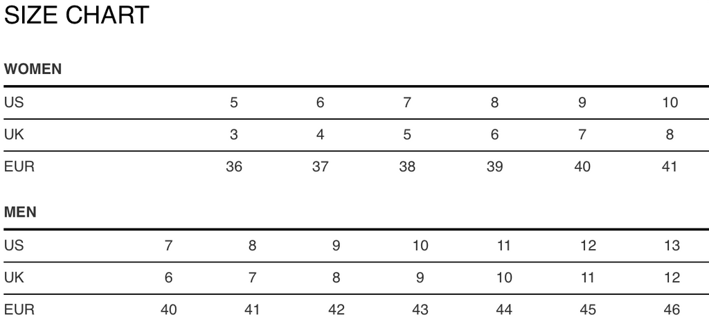 veja shoe sizes