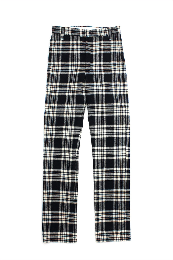 black and white plaid trousers
