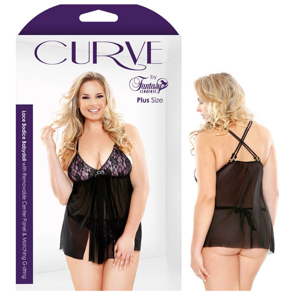 CURVE LACE BODICE BABYDOLL WITH REMOVABLE CENTRE PANEL & MATCHING G-STRING
