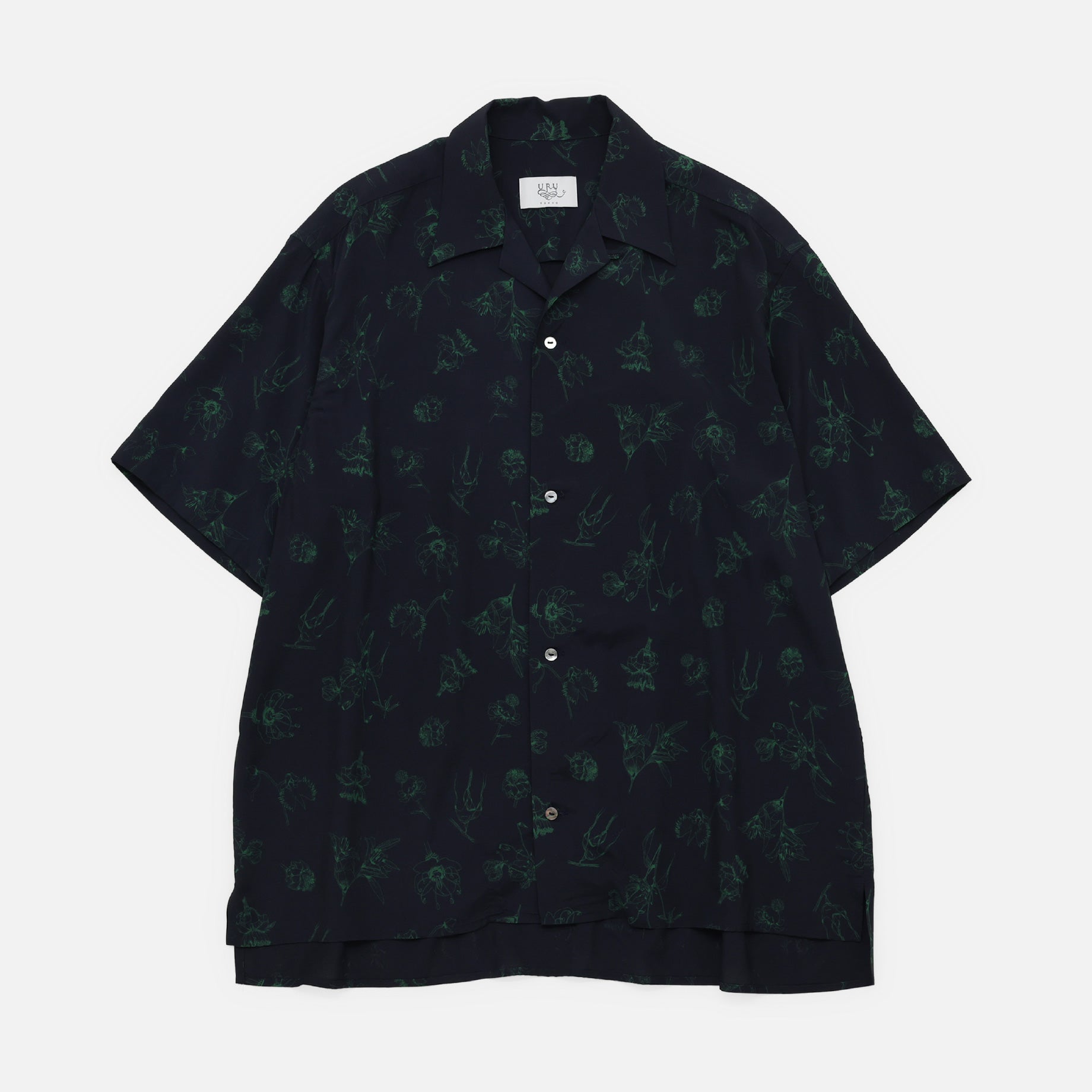 URU L/S SHIRTS RAYON PRINT D.NAVY-