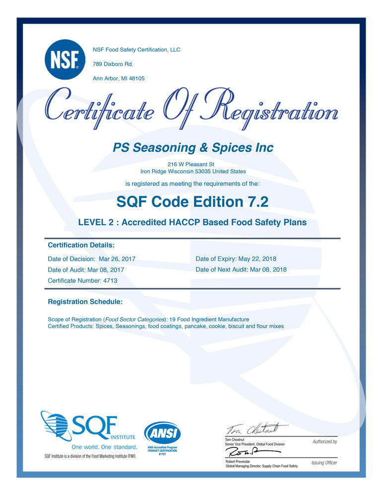 SQF Level 2 Certification