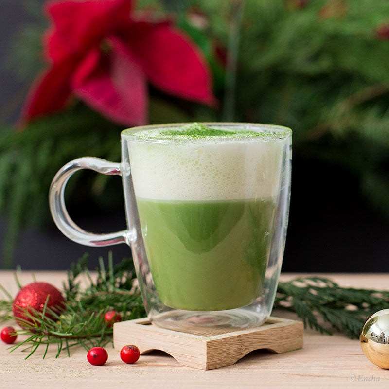 matcha double-layer latte: Almond milk vegan dairy-free Encha snow latte