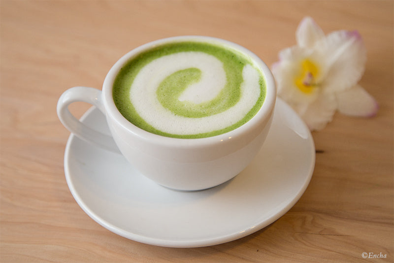 Matcha latte art Encha zen swirl with almond milk