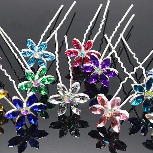 purple flower hair pins