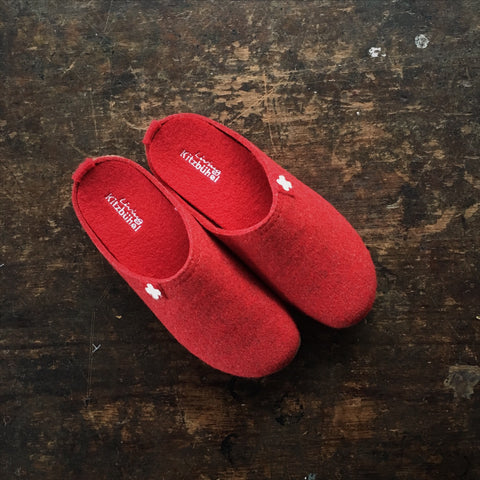 Adult Boiled Wool Swiss Cross Slippers - Red - 37-41