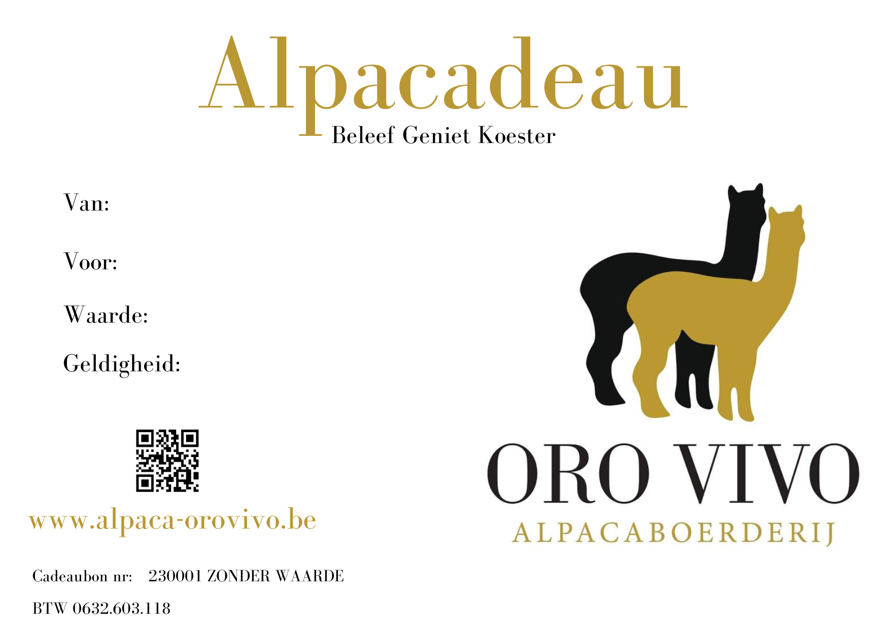 Gedrag Monarchie Klagen Online cadeaubon I alpaca – Alpaca Oro Vivo