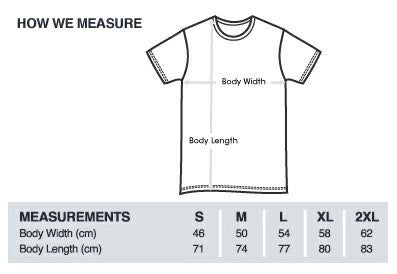 sizing chart for lamb design tee-shirts t-shirt tee shirt original artwork sydney australia