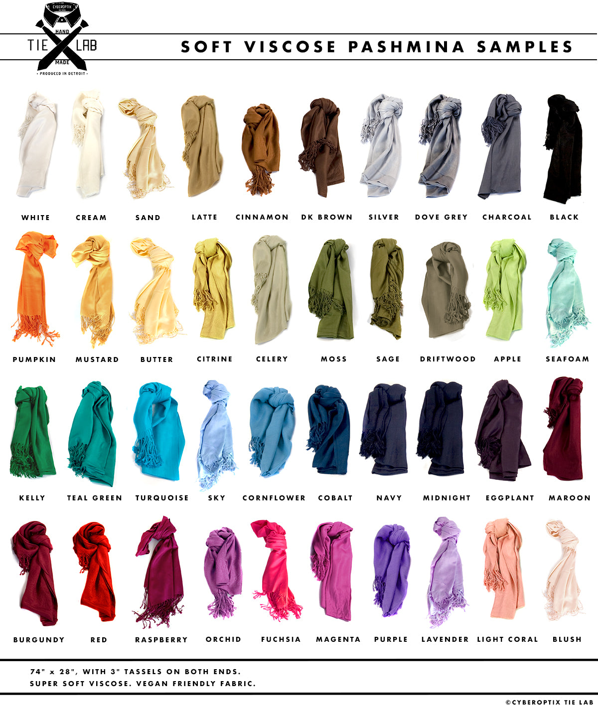 Cyberoptix traditional weight pashmina color chart