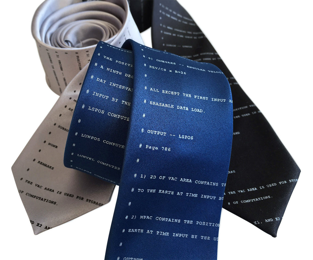 Apollo 11 source code ties via github, printed by Cyberoptix 