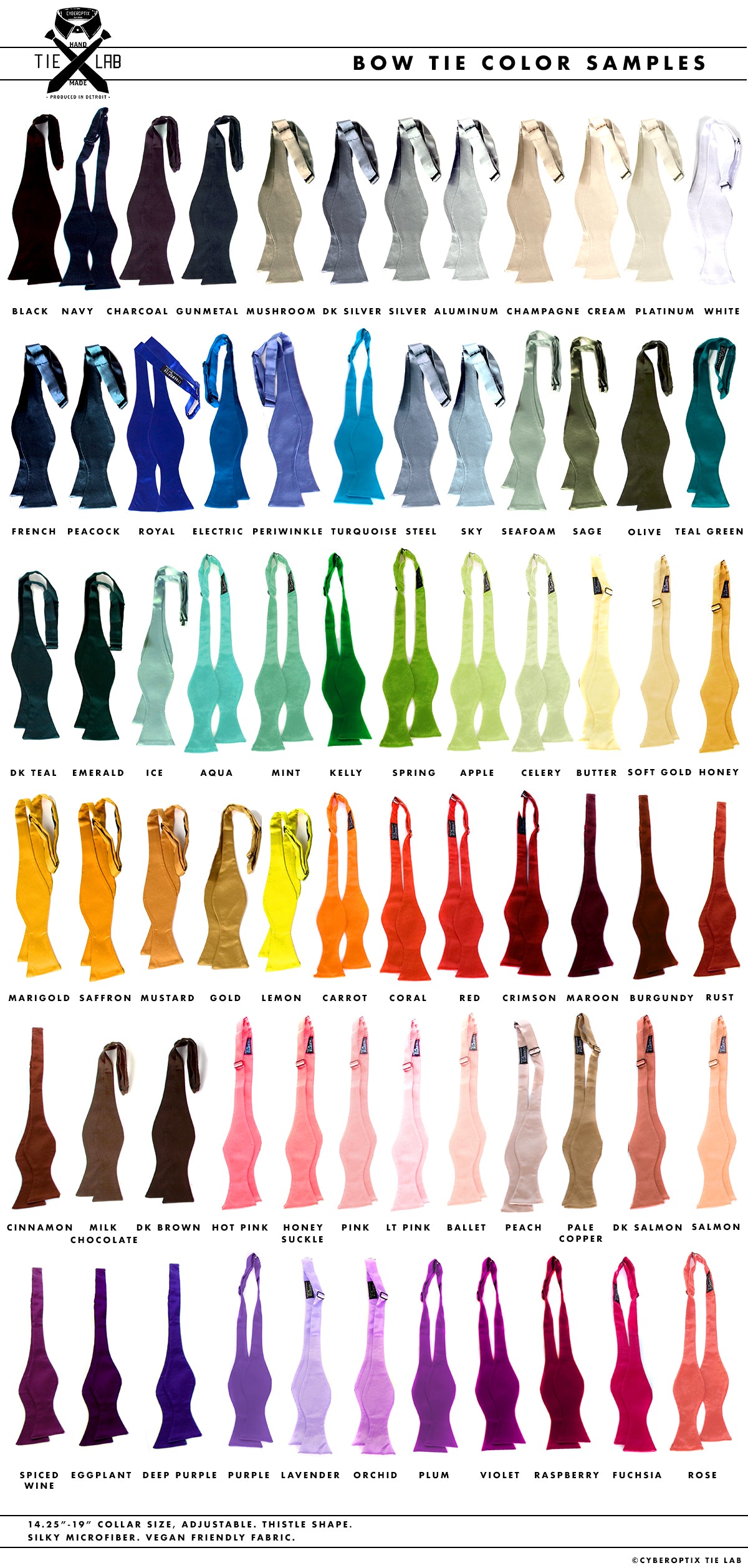 Cyberoptix self-tie bow tie color chart