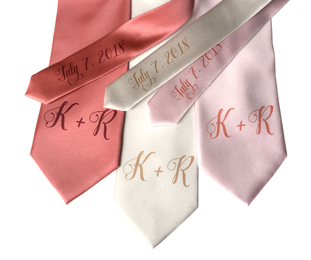 Cyberoptix custom monogram wedding neckties, Pretty Script in pink